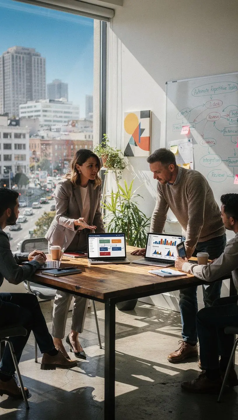 Illustration of interconnected gears symbolizing automated business workflows and process optimization.