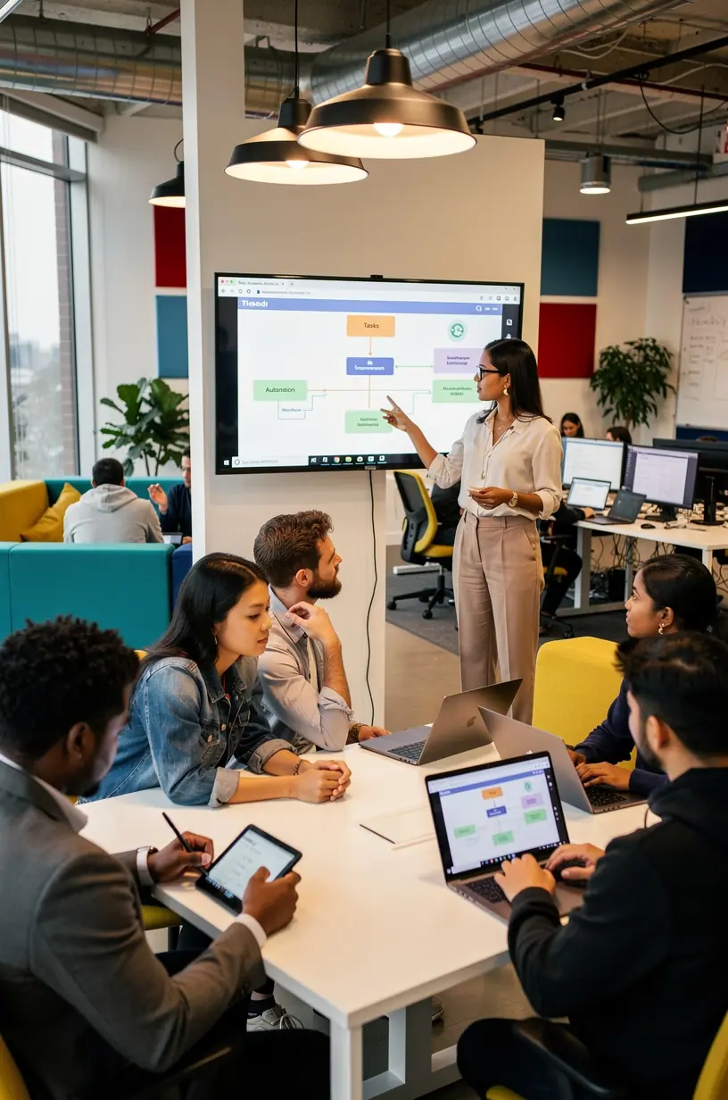 Graphic showing a step-by-step flowchart for simplifying personal and business tasks through automation techniques.