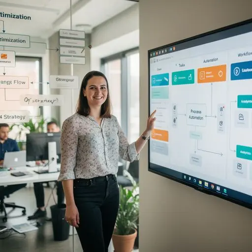Expert presenting a webinar on automation strategies to a diverse online audience focused on practical applications.
